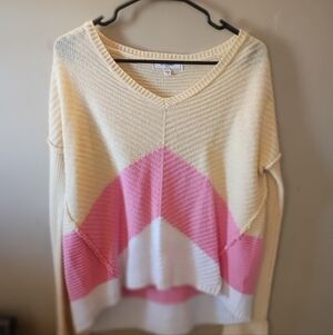 V-Neck Cream and Pink Sweater